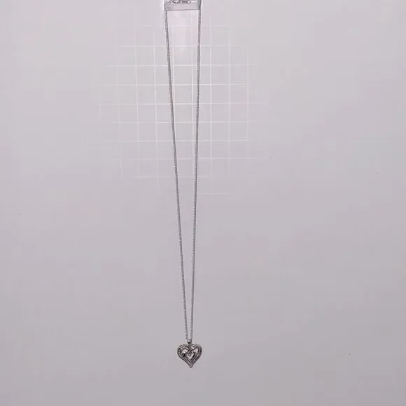 10K White Gold SUN Diamond Double Heart Necklace 18" Chain - Picture 5 of 16